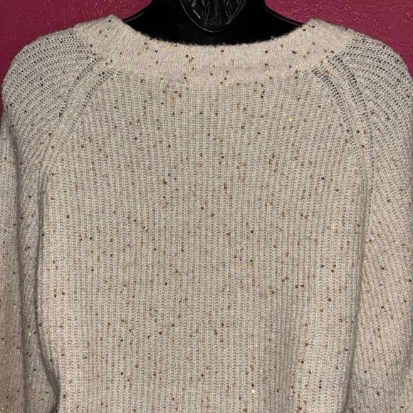 Express Cream Women's Crew Neck Sweater with sparkling gold sequins. Sz small. - Picture 4 of 8
